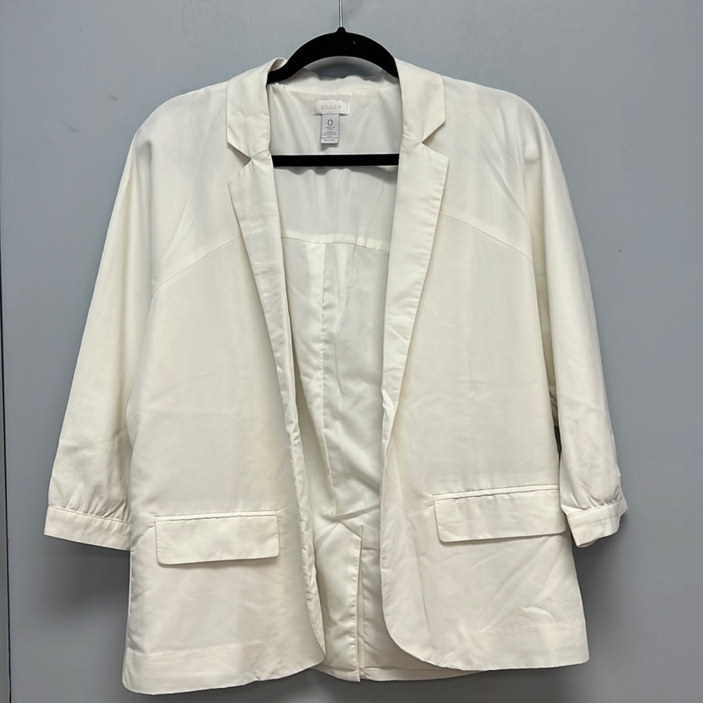 Chico’s 3/4 Sleeve Lightweight Open Front Cream Colored Blazer